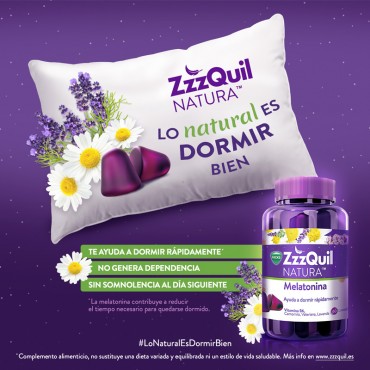 Vicks ZzzQuil Natura Gummies de Melatonina 1 mg y Valeriana 60 uds efecto